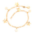 The Butterfly and Flowers Charm Bracelet Anklet features a 14k gold-filled Figaro link chain adorned with alternating butterfly and flower-shaped charms. It comes with a lobster clasp, ensuring the bracelet is elegant, delicate, and free from lead and nickel.